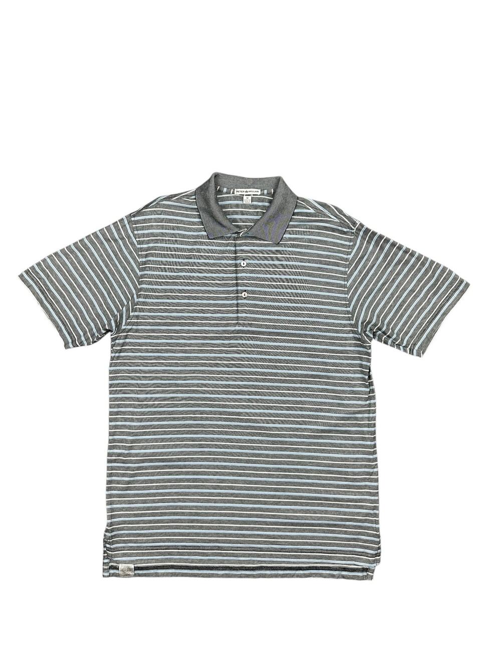 Peter Millar Cotton Jersey Knit Striped Polo Black/Blue/White — Size Medium